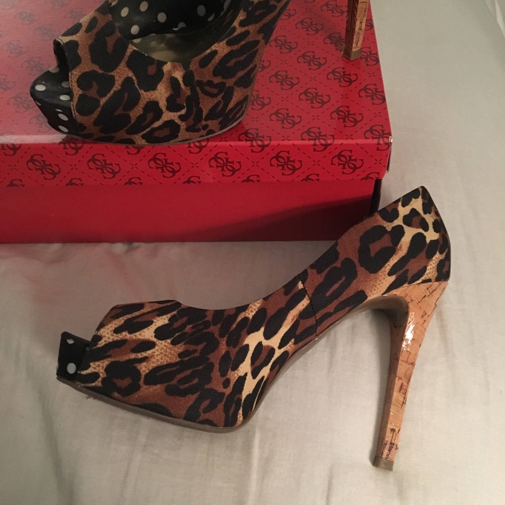 Guess Peep Toe Leopard Print High Heels
